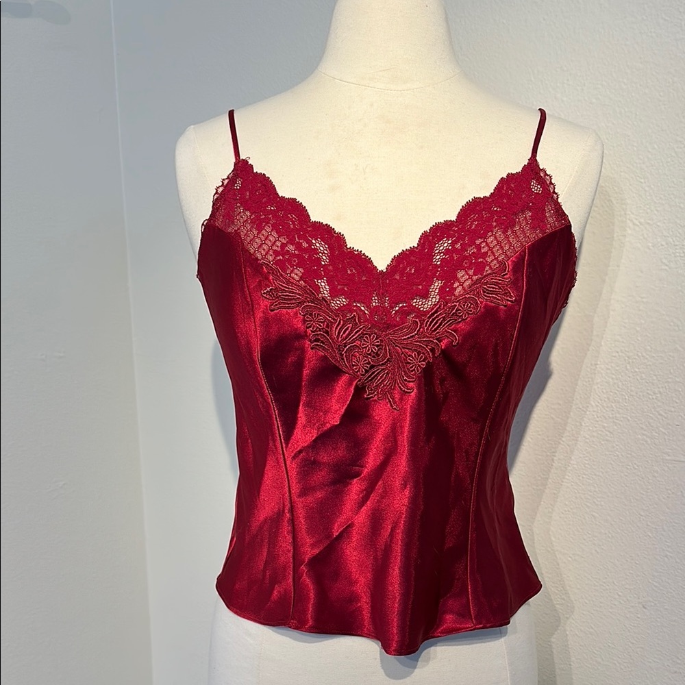 Victoria's Secret Red Satin Camisole lace v neck
